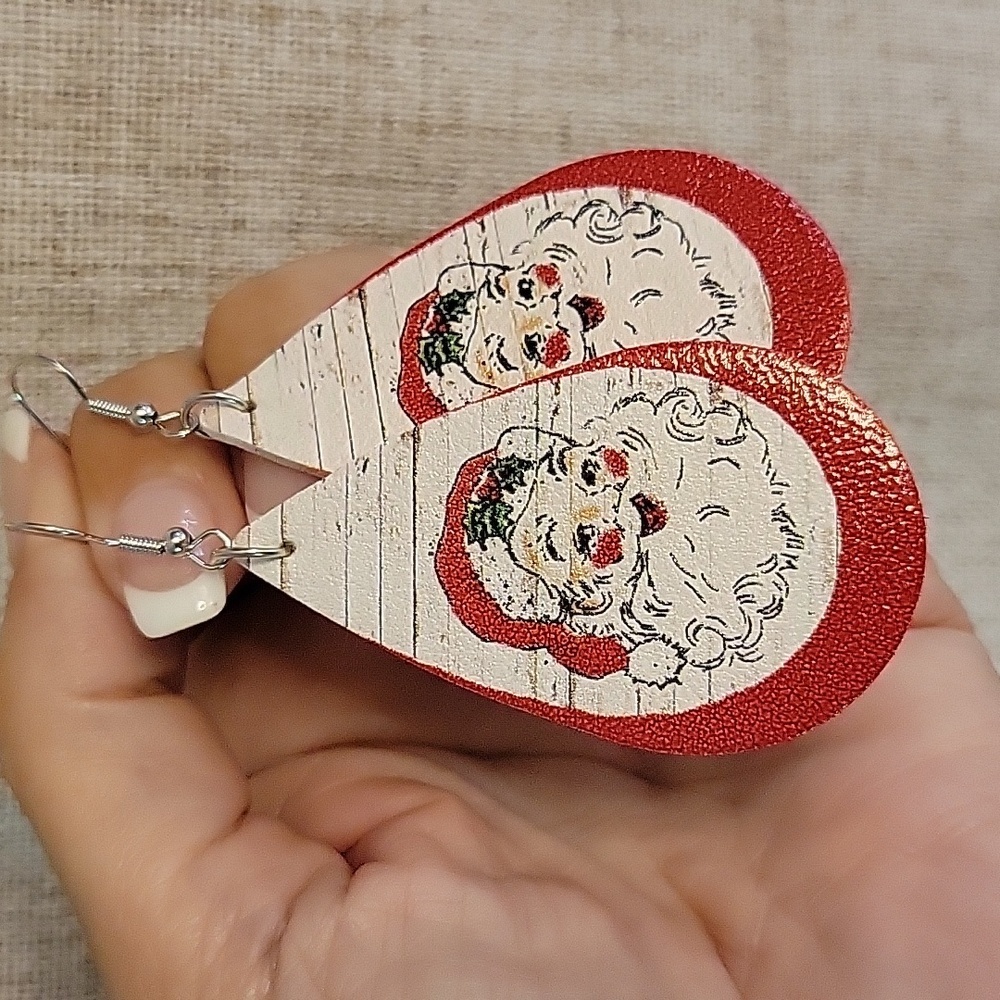 Farmhouse Santa Vegan Leather Drop Earrings